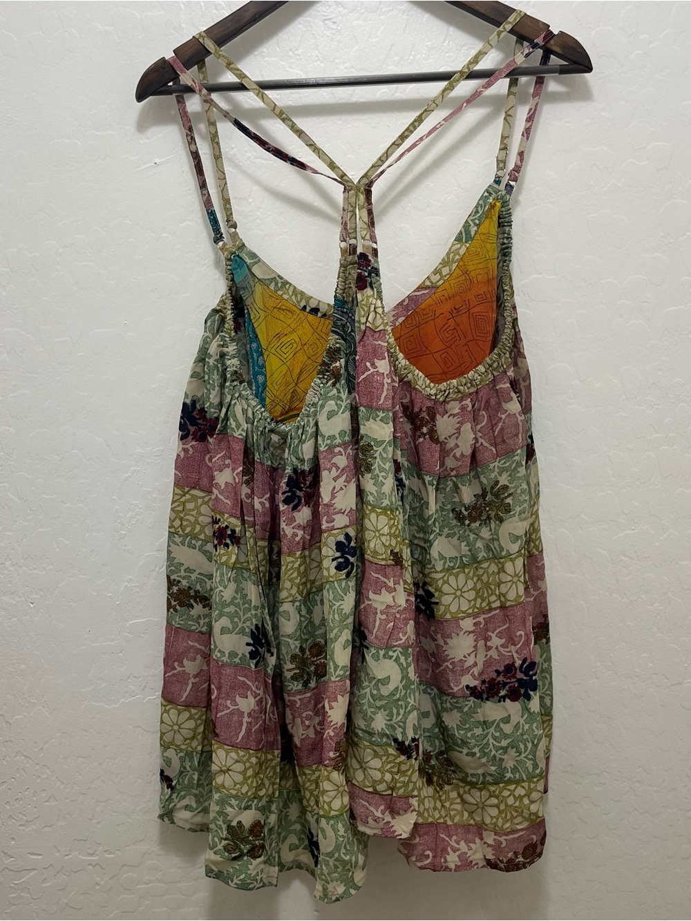 Kantha Bae Patchwork Silk Feel Sari Spaghetti Strap Cami Tank Top Bohemian O/S - Picture 3 of 4